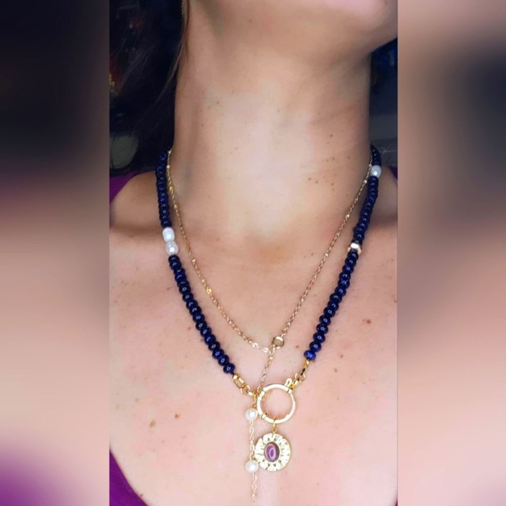Handmade semiprecious stones necklace gold tone s.s. new